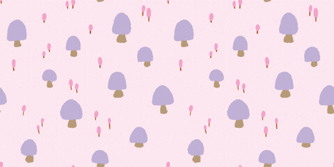 Cute Vegetable Purple Mushroom rectangular Seamless Pattern for Clothes and Textiles.