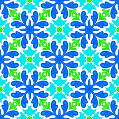 Fototapeta premium Seamless pattern illustration in traditional style - like Portuguese, Turkish, Arabic tiles.
