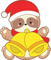 Cute sloth christmas version. Funny baby sloth animal series christmas illustration.
