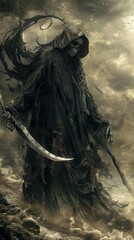 Obraz premium Grim Reaper in a Dark Fantasy Setting: A Haunting Digital Illustration
