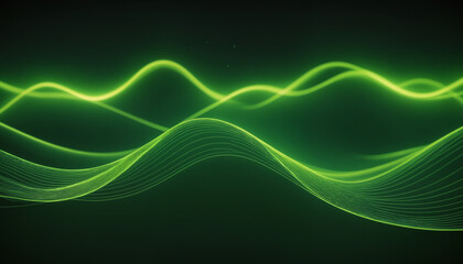 An abstract green wave design with glowing lines, ideal for technology themes, music events, or modern digital backgrounds.