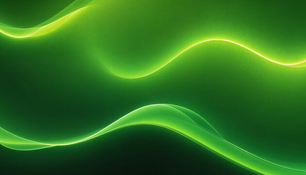 An abstract composition featuring smooth green waves with luminous accents, ideal for digital backgrounds, environmental themes, or modern design projects.