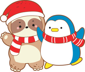 Cute sloth christmas version. Funny baby sloth animal series christmas illustration.