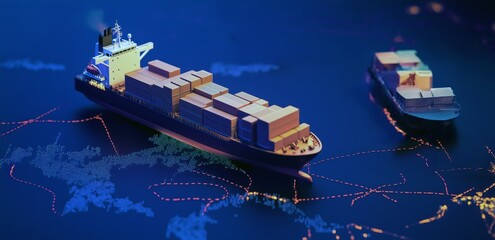 Distribution and logistics concept global strategy worldwide network connecting cargo ship, airplane and truck showing global distribution transport global network connection technology. Generative AI