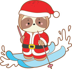 Cute sloth christmas version. Funny baby sloth animal series christmas illustration.