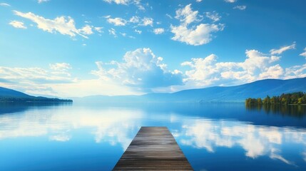 Fototapeta premium Serene Lake with Blue Sky and Clouds