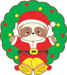 Cute sloth christmas version. Funny baby sloth animal series christmas illustration.