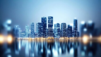 Fototapeta premium Blurred City Skyline at Night with Illuminated Buildings