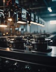 Precision milling machines are active in state-of-the-art manufacturing plant, working on components with high efficiency and accuracy. Modern factory workshop for continuous production. Generated AI