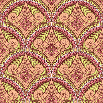 Seamless pattern with abstract ornament. Hand drawn tile illustration.