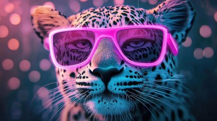 Naklejka premium Leopard in Neon Glasses with a Stylish Flair