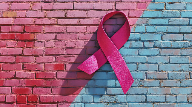 Pink Ribbon on Brick Wall   Breast Cancer Awareness Symbol