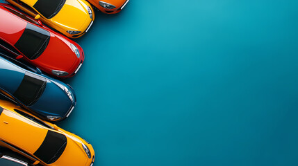 Aerial shot of a parking lot packed with colorful cars, creating a vivid urban mosaic