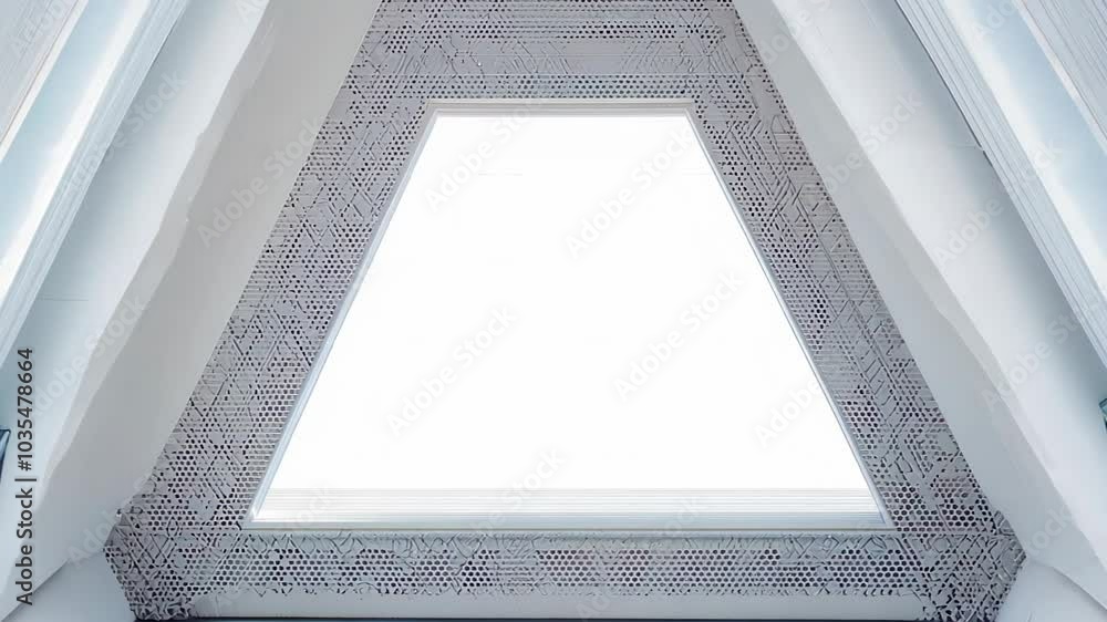 Aufkleber triangular shaped window with intricate decorative detailing around its edges, set in a modern