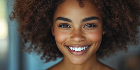 Fototapeta premium Close up of smiling african american woman, Generative AI