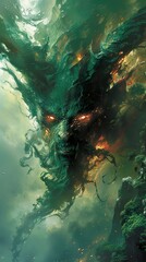 A Glowing Green Monster in the Sky: Fantasy Art
