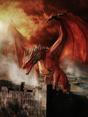 huge red fire dragon heroic fantasy 