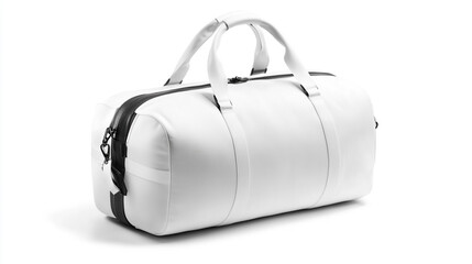 White Leather Travel Duffle Bag with Black Accents for Weekend Getaway