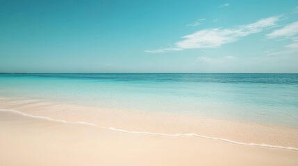 Fototapeta premium Tranquil beach at midday with clear waters and vibrant clouds in the horizon, ideal for relaxation and leisure activities