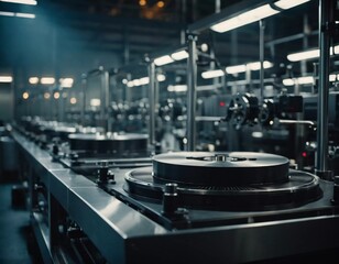 Fototapeta premium Precision milling machines are active in state-of-the-art manufacturing plant, working on components with high efficiency and accuracy. Modern factory workshop for continuous production. Generated AI
