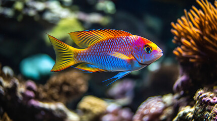 Obraz premium A colorful fish swimming among coral reefs