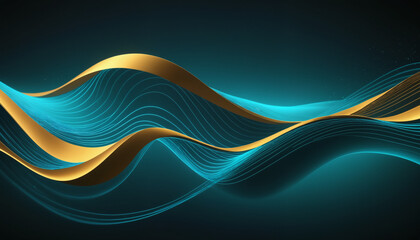 Fototapeta premium An abstract composition featuring flowing gold and turquoise waves, ideal for modern design, technology themes, and luxurious branding.