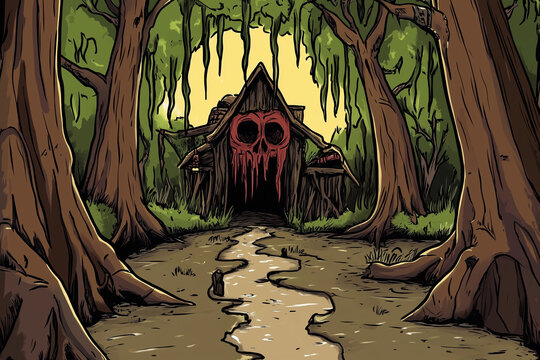 demonic cottage swamp witchcraft fantasy