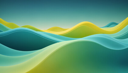 Abstract wave patterns in turquoise, yellow, and green evoke tranquility, ideal for backgrounds, modern design, and environmental themes.