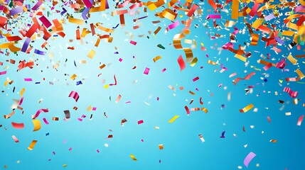 Fototapeta premium Colorful confetti falling on a holiday against a blue background - perfect for celebration themes, party invitations, and festive decorations