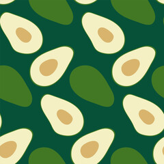 Seamless Avocado Pattern - Fresh Green Avocado Halves and Whole on Dark Background