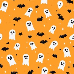 Cute ghost repetitive Halloween decoration pattern tile.