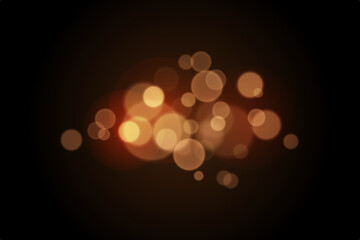 Golden bokeh light effect on dark background, twirl glowing abstract circles for festive design and holiday decoration. PNG illustration