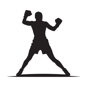 black boxer silhouette in fighting stance clip art preview
