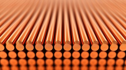 Analyze the thermal conductivity of metal alloys for heat exchanger applications, Close-up of metallic copper rods stacked in a row