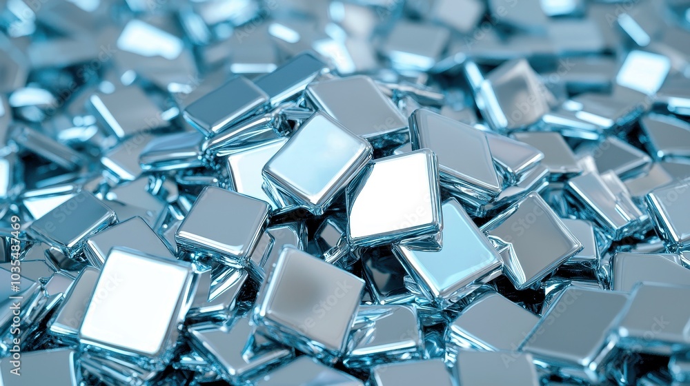 Fototapete close-up of shiny, metallic squares design an alloy with shape memory properties for use in actuator