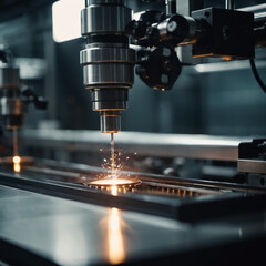 A manufacturing facility showcases advanced milling processes with a machine tool creating intricate parts, emphasizing engineering precision and efficiency. Generative AI