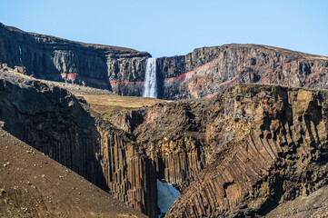 nature sceneries along the trail to get to the Hengifoss waterfall, Iceland