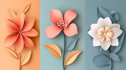 Obraz premium Set Flowers decorative 3d vector papercut