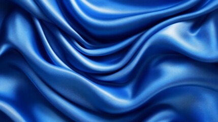 Obraz premium Smooth, flowing, blue satin fabric with soft, rippling waves.