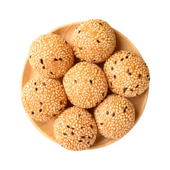 Sesame ball, Fried glutinous rice flour coated with sesame seeds and filled with mung bean, red bean paste or sweet coconut