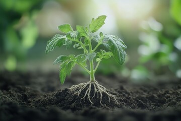 Healthy Young Tomato Plant Showcasing Its Roots