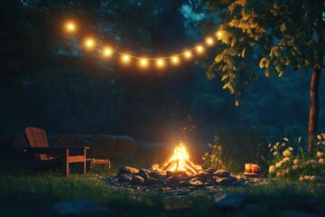 Fototapeta premium Cozy Night Campfire Scene with Friends Gathering