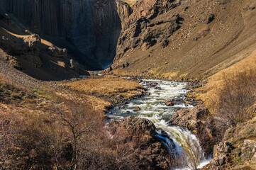 nature sceneries along the trail to get to the Hengifoss waterfall, Iceland