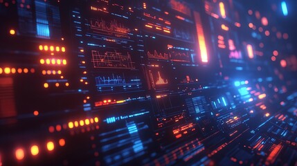 Fototapeta premium futuristic 3d blue financial data glowing panel 