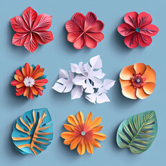 Obraz premium Set Flowers decorative 3d vector papercut