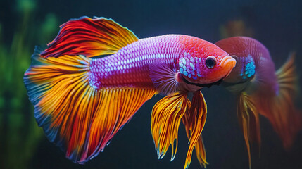 Obraz premium A colorful betta fish interacting with its reflection