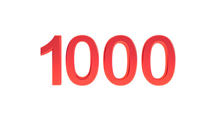 Number 1000 png, 3d red number one thousand isolated on transparent background.