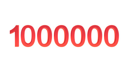 Number 1000000 png, 3d red number one million isolated on transparent background.