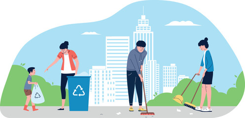 A group of people are cleaning up a park