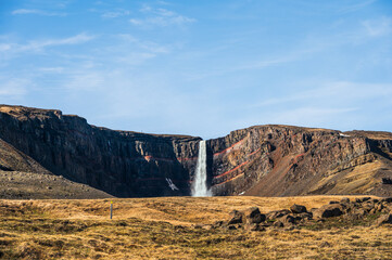 nature sceneries along the trail to get to the Hengifoss waterfall, Iceland